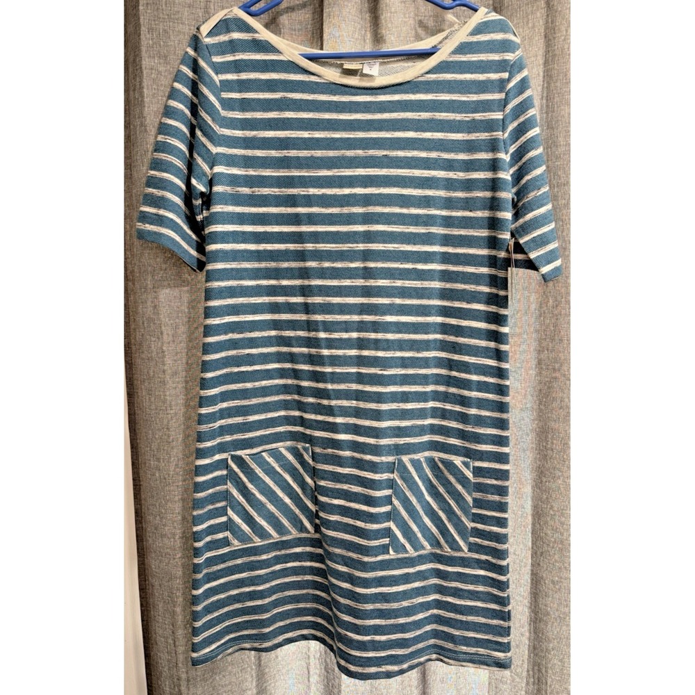 Canyon River Blues Blue White Striped Short Sleeve Dress w/Pockets Size M Cotton
